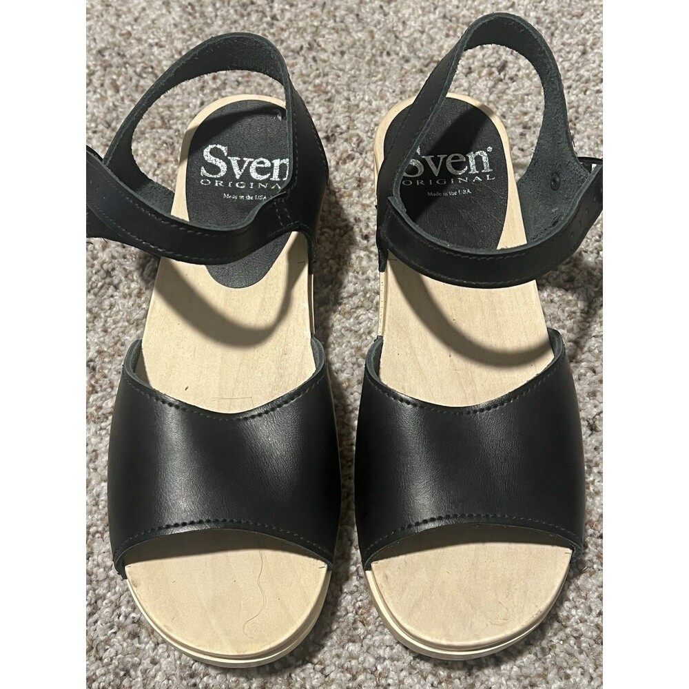 Sven Original Black Leather Slingback Sandal Open Toe Clogs Sz 39/8-8.5 New!